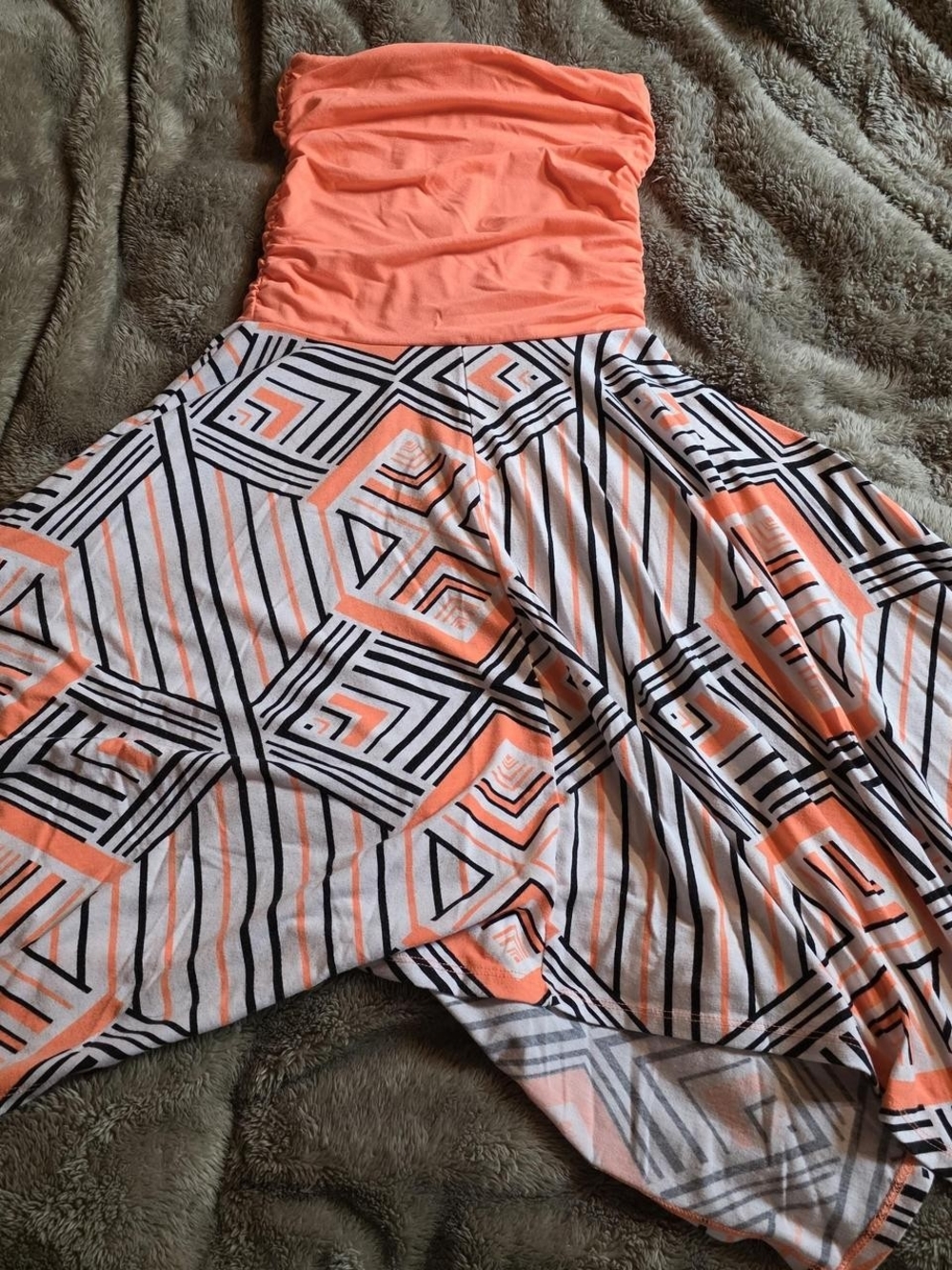 Vanity Fair Strapless Coral & Black Geometric Maxi Dress